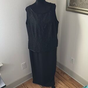 Karen Miller New York black beaded long evening gown dress Sz 14W